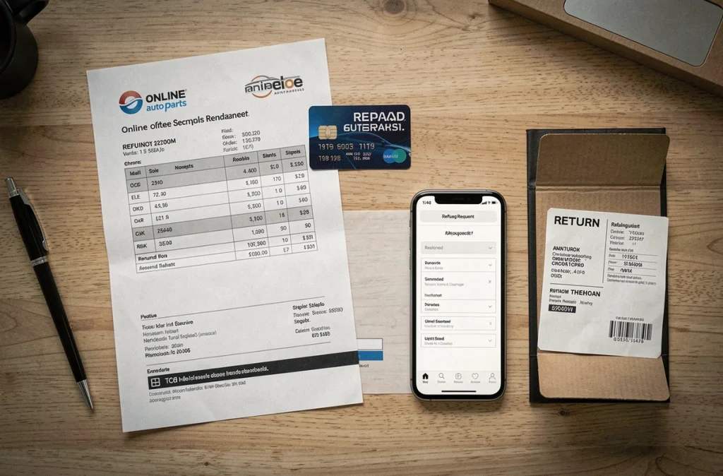 Documents de remboursement et bon de retour pour une commande pieceauto24 litigieuse